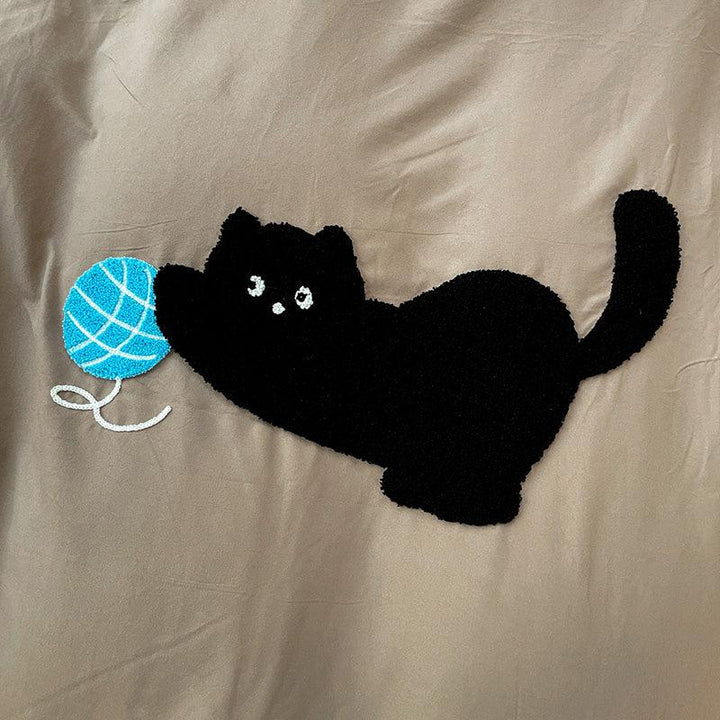 Luxury-Brown Rich Cat | High-end Embroidery 300 Cotton Duvet Cover Set (Duvet Cover + Pillowcase) - UKrabbit Essential