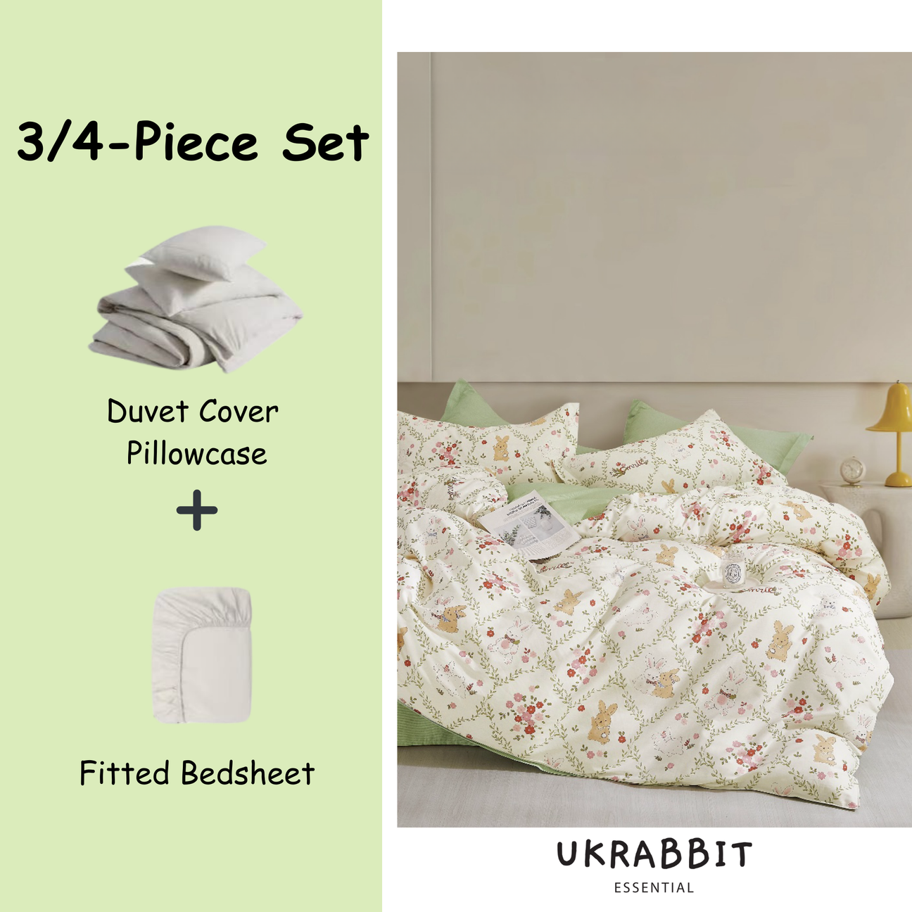 Comfort-Joyful Rabbit Running Free|Bedding 3/4 Pieces Set