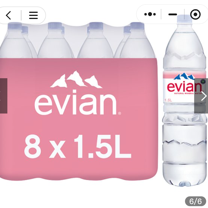 Evian Natural Mineral Water - Case of 8 x 1.5L Bottles