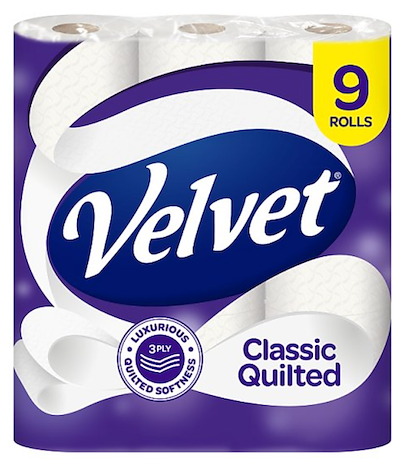 Velvet Premium Thick Toilet Paper 9 Rolls