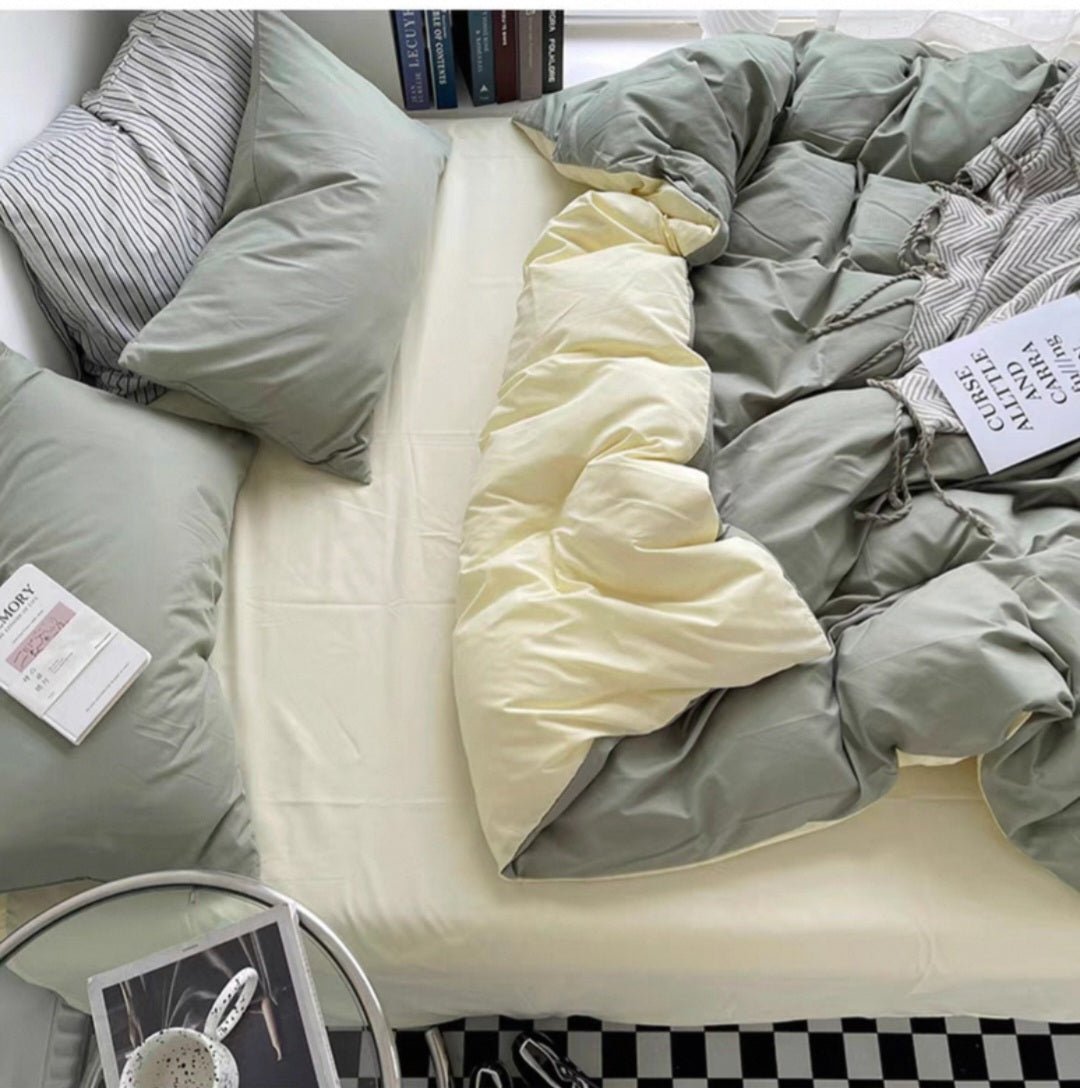 Casual-Avocado Matcha | Washed Cotton Skin-friendly Duvet Cover Set (Duvet Cover + Pillowcase) - UKrabbit Essential