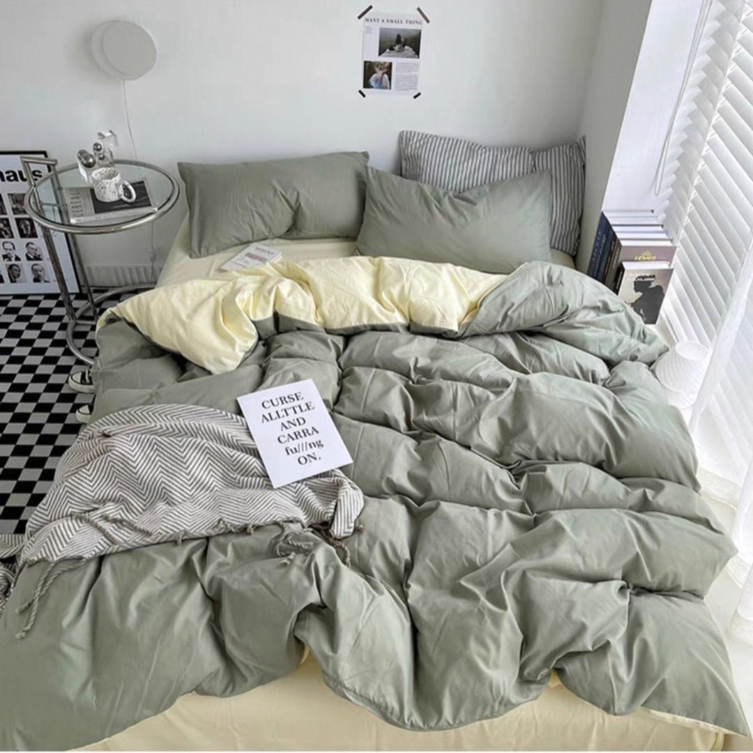 Casual-Avocado Matcha | Washed Cotton Skin-friendly Duvet Cover Set (Duvet Cover + Pillowcase) - UKrabbit Essential