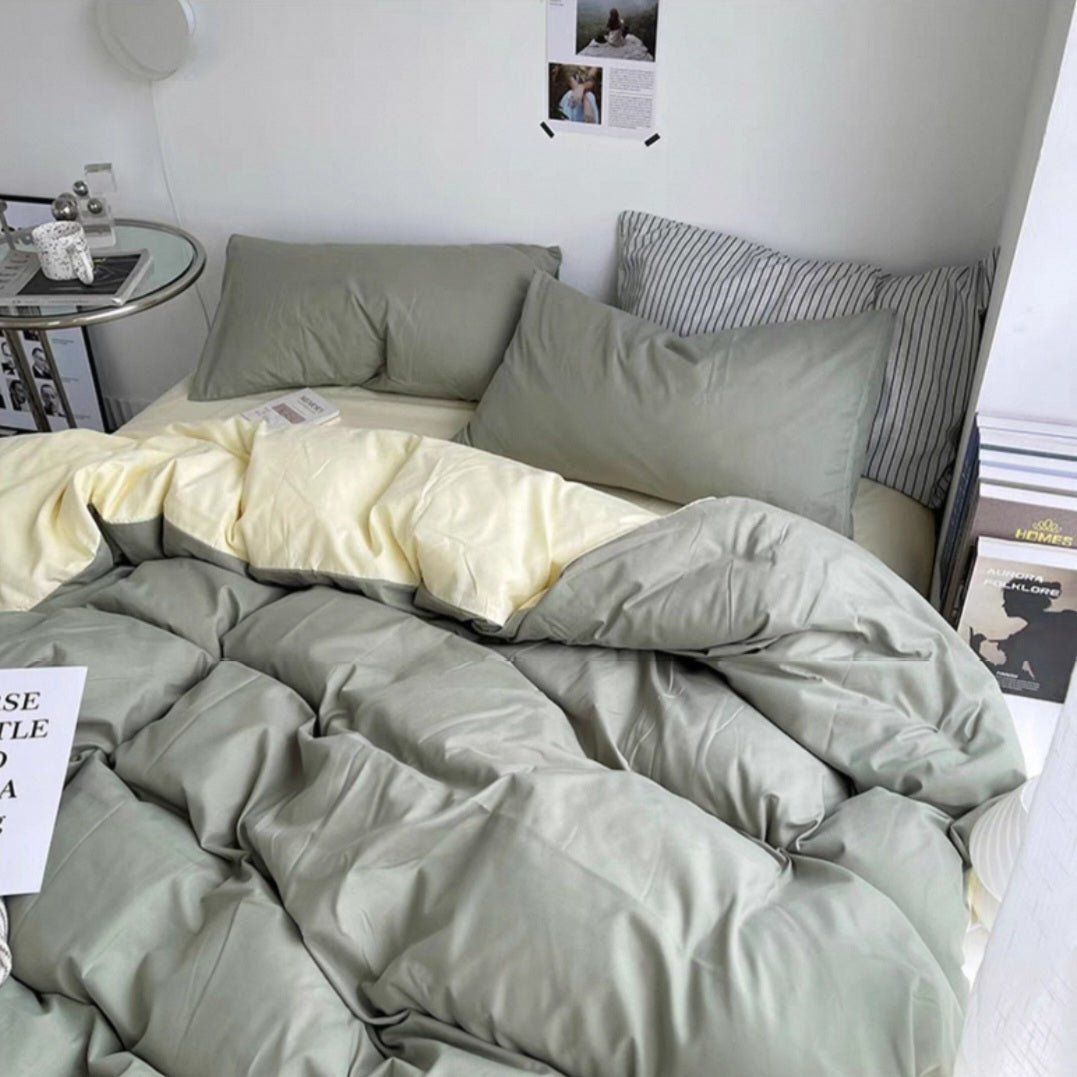 Casual-Avocado Matcha | Washed Cotton Skin-friendly Duvet Cover Set (Duvet Cover + Pillowcase) - UKrabbit Essential