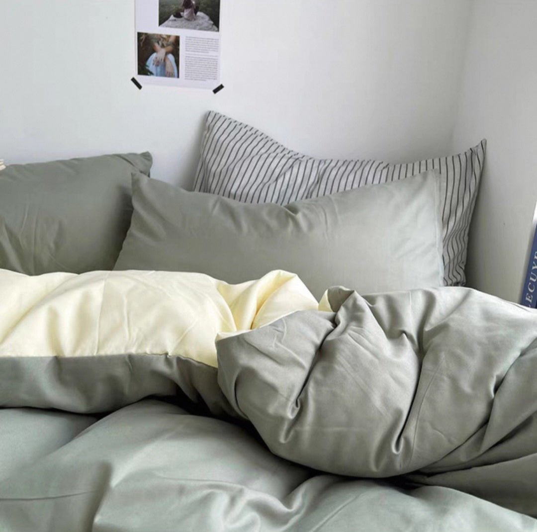 Casual-Avocado Matcha | Washed Cotton Skin-friendly Duvet Cover Set (Duvet Cover + Pillowcase) - UKrabbit Essential