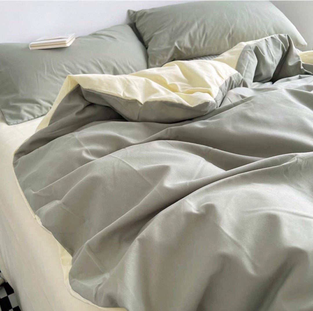 Casual-Avocado Matcha | Washed Cotton Skin-friendly Duvet Cover Set (Duvet Cover + Pillowcase) - UKrabbit Essential