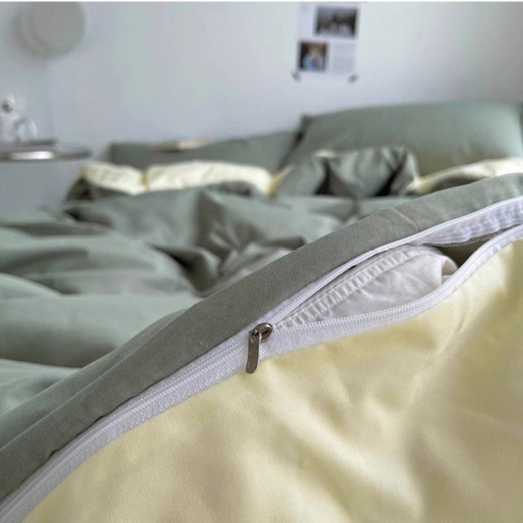 Casual-Avocado Matcha | Washed Cotton Skin-friendly Duvet Cover Set (Duvet Cover + Pillowcase) - UKrabbit Essential