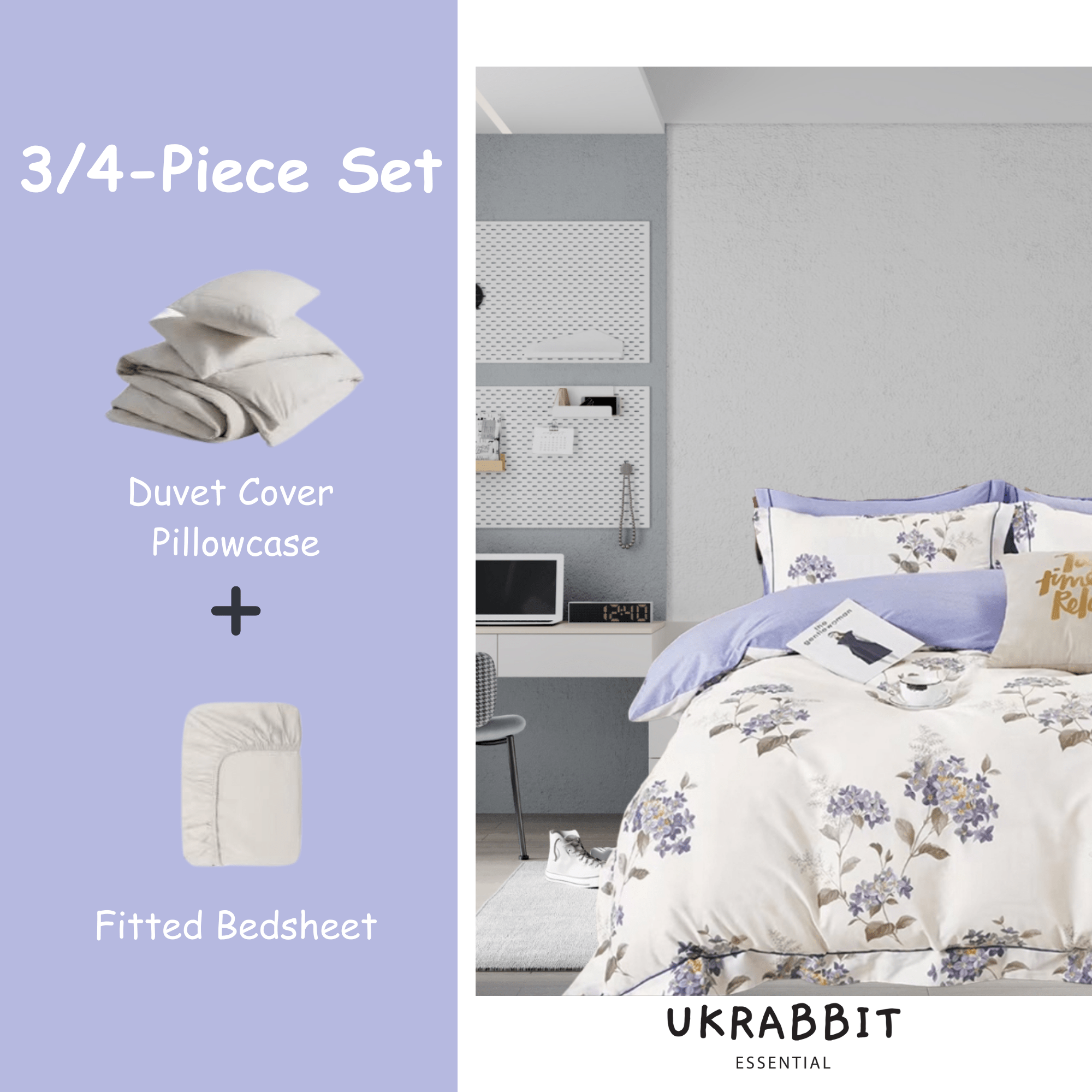 Comfort-Lilac Garden|Bedding 3/4 Pieces Set - UKrabbit Essential