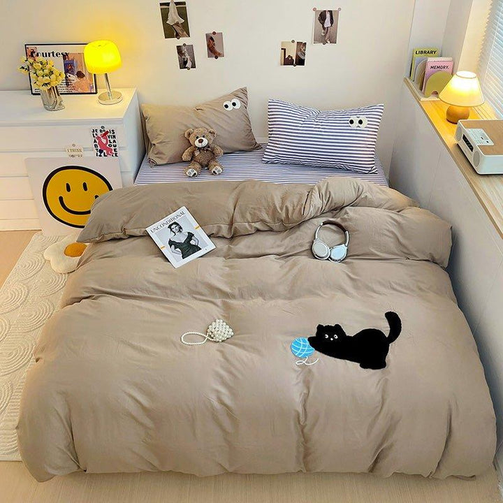 Luxury-Brown Rich Cat | High-end Embroidery 300 Cotton Fitted Sheet - UKrabbit Essential