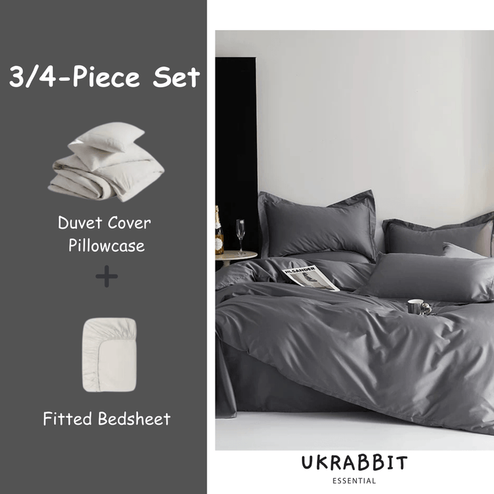 Luxury-Sateen Grey|Bedding 3/4 Pieces Set - UKrabbit Essential