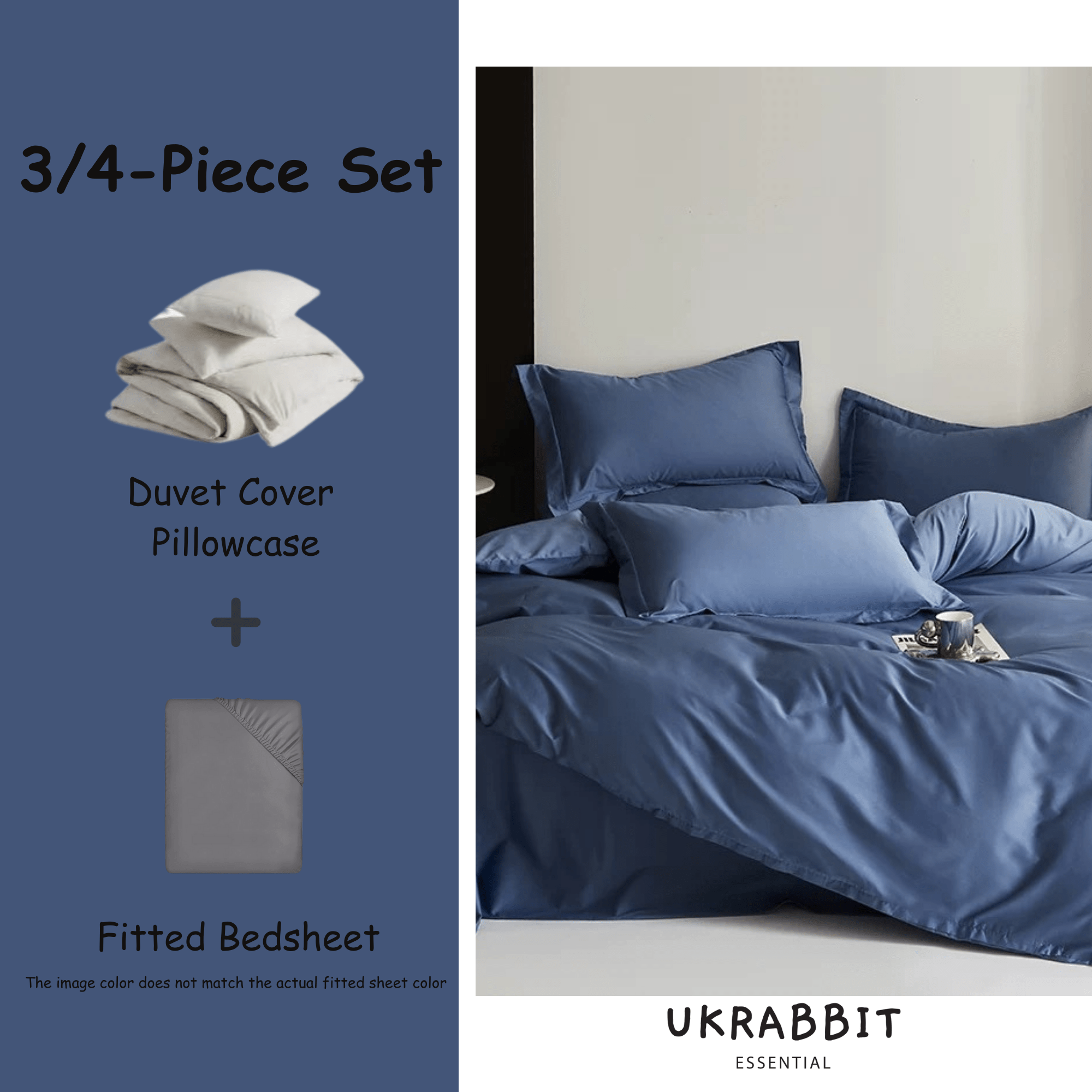 Luxury-Thames Blue|Bedding 3/4 Pieces Set - UKrabbit Essential
