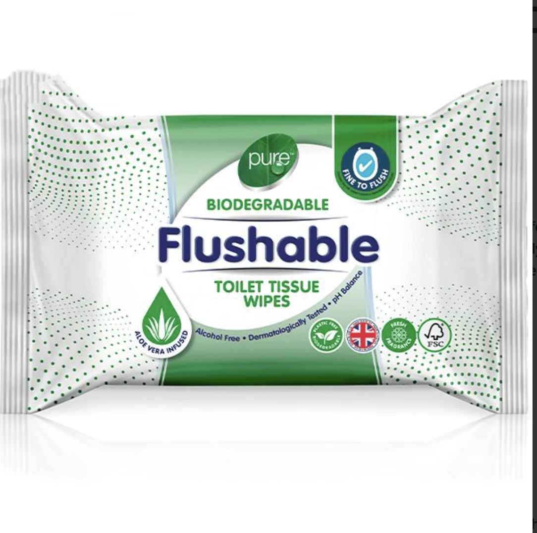 Pure Flushable Toilet Tissue Wipes 40 Pack - UKrabbit Essential