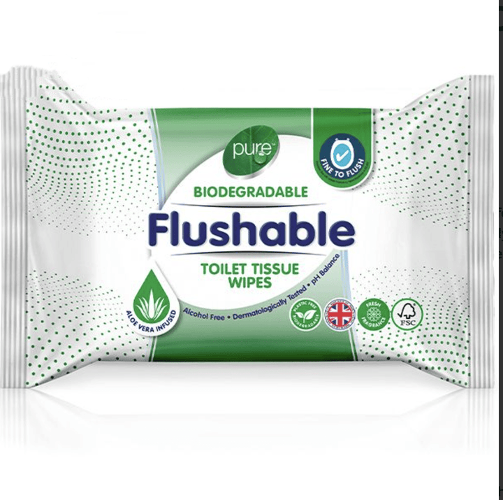 Pure Flushable Toilet Tissue Wipes 40 Pack - UKrabbit Essential