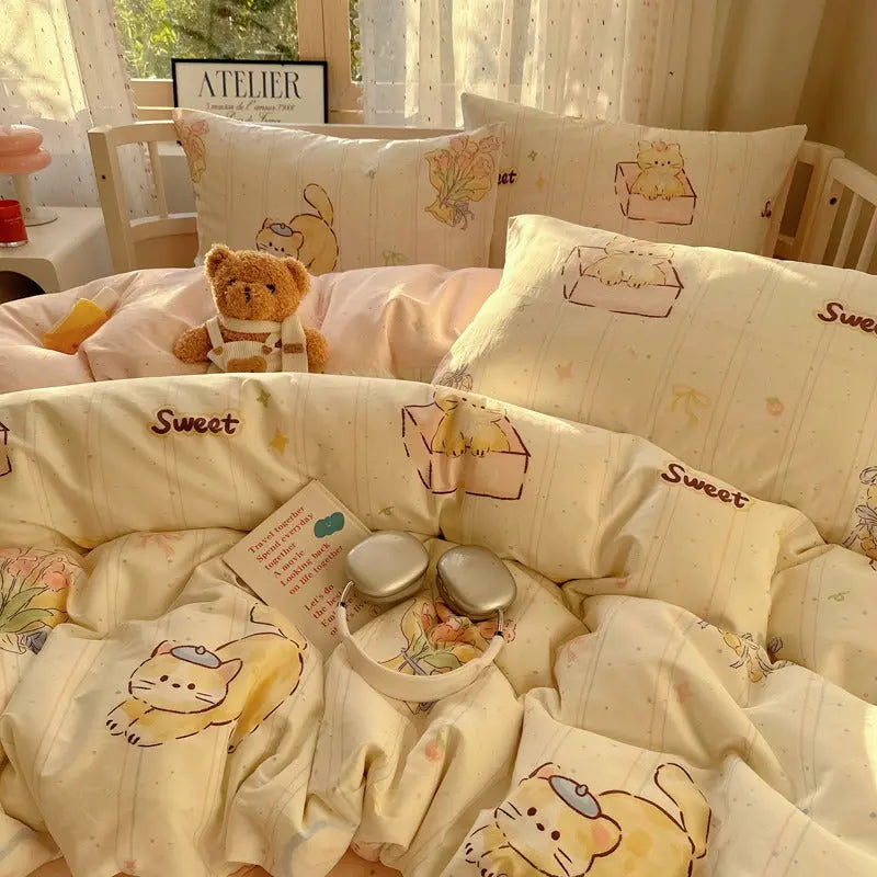 Comfort-Chubby Ginger Cat | 100% Cotton Classical Fitted Sheet UKRABBIT ESSENTIAL