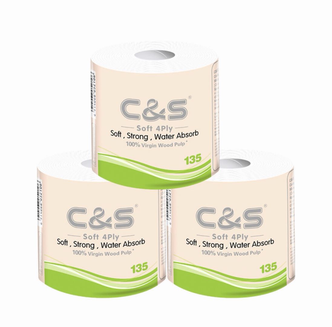 C&S Toilet Roll,Natural Wood Pulp,135g Single Roll