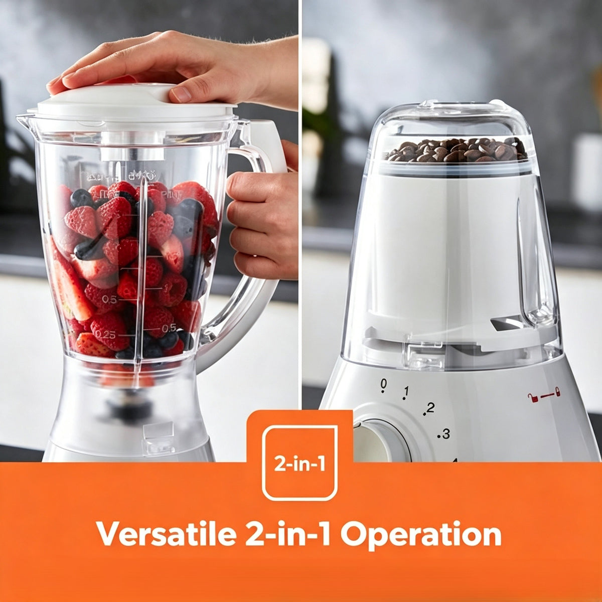 Geepas White 550W 2-in-1 Food Blender & Grinder 1.5L