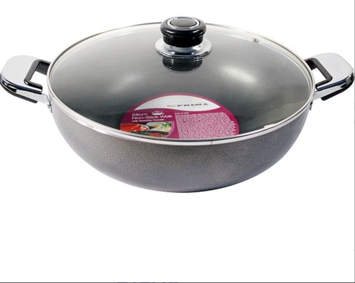 Non-Stick Double Handle Wok With Lid 28cm