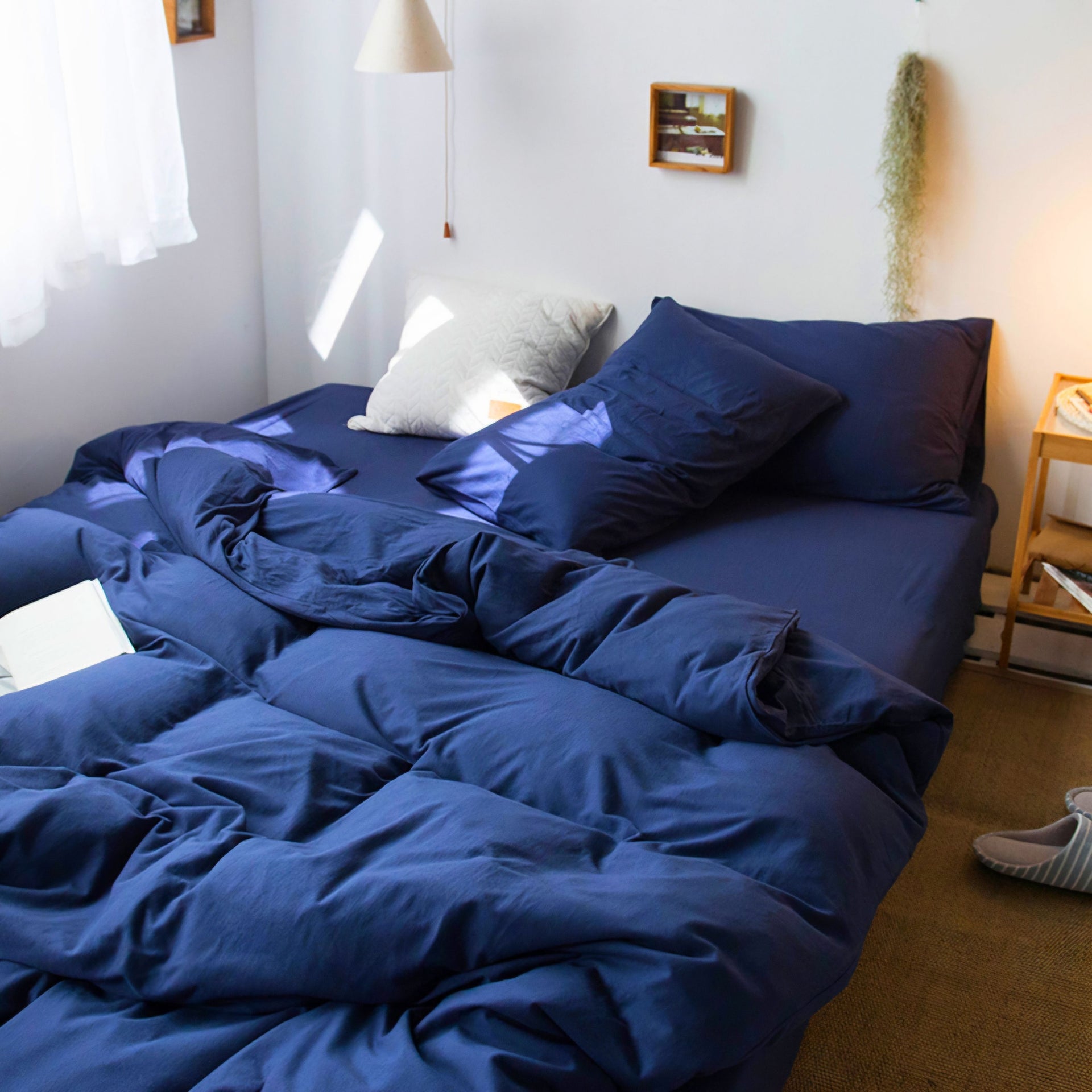 Casual– Navy Blue | Washed Cotton Fitted Sheet