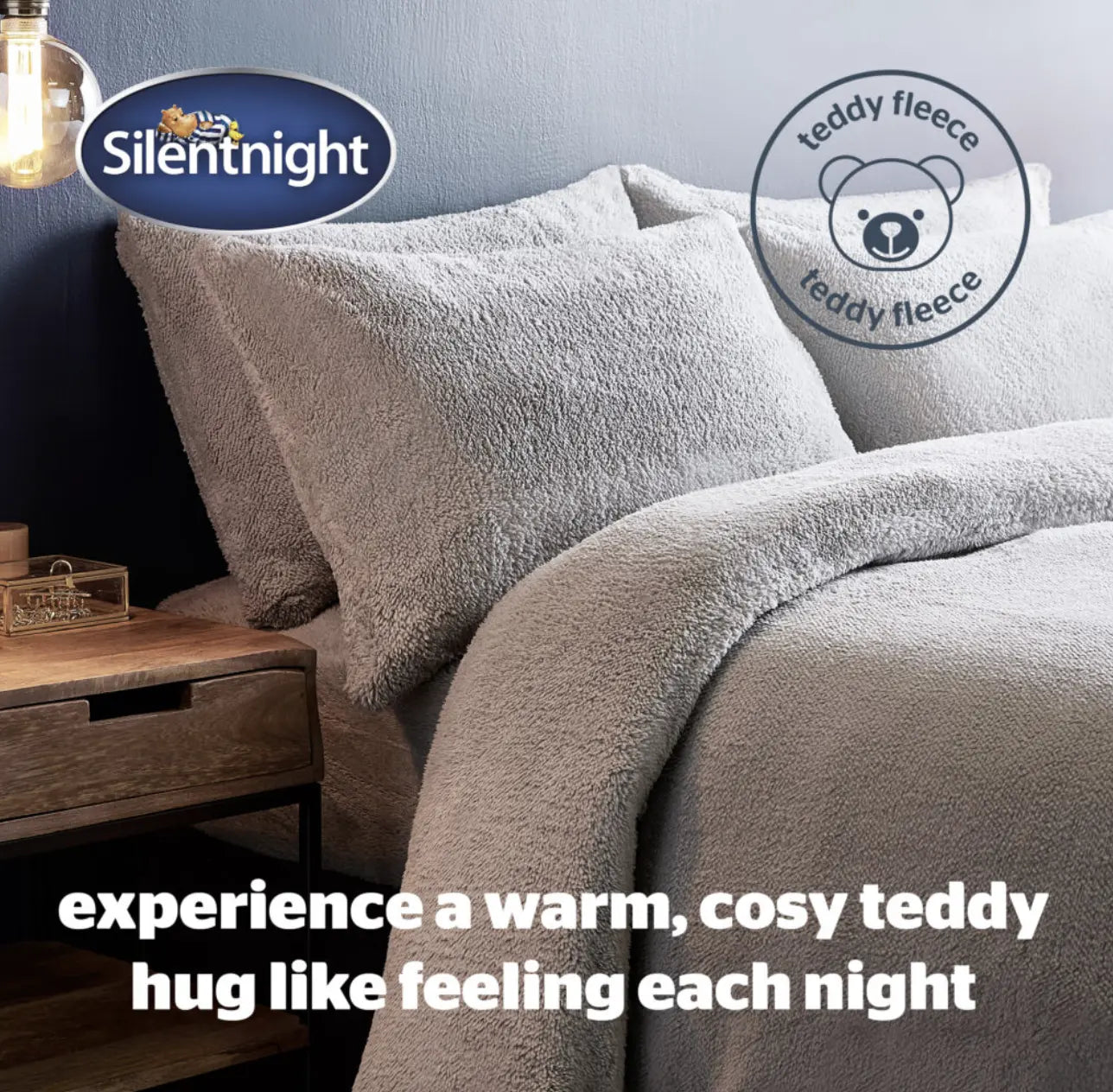 Silentnight Silver Teddy Fleece All-in-One Design Double Duvet (Includes Pillowcase) Silentnight