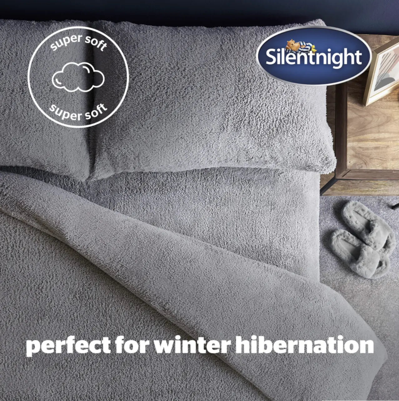 Silentnight Silver Teddy Fleece All-in-One Design Double Duvet (Includes Pillowcase) Silentnight