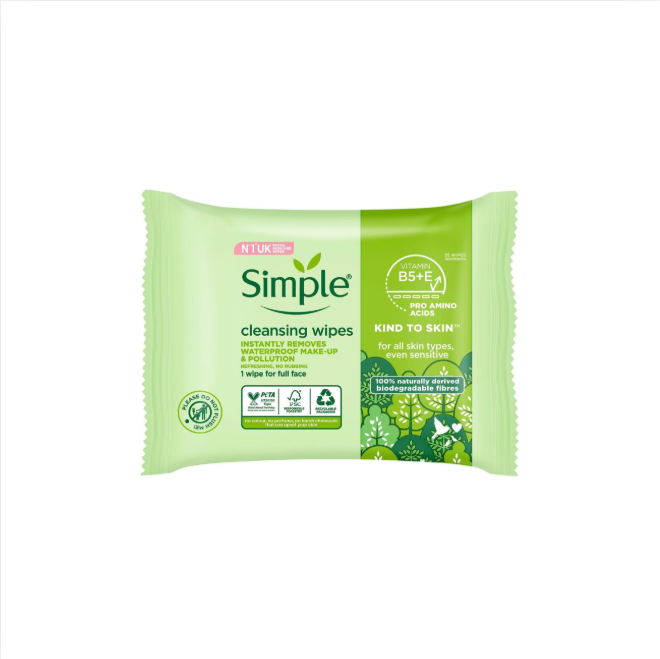 Simple Kind to Skin Cleansing Facial Wipes, Biodegradable, 25 Pieces