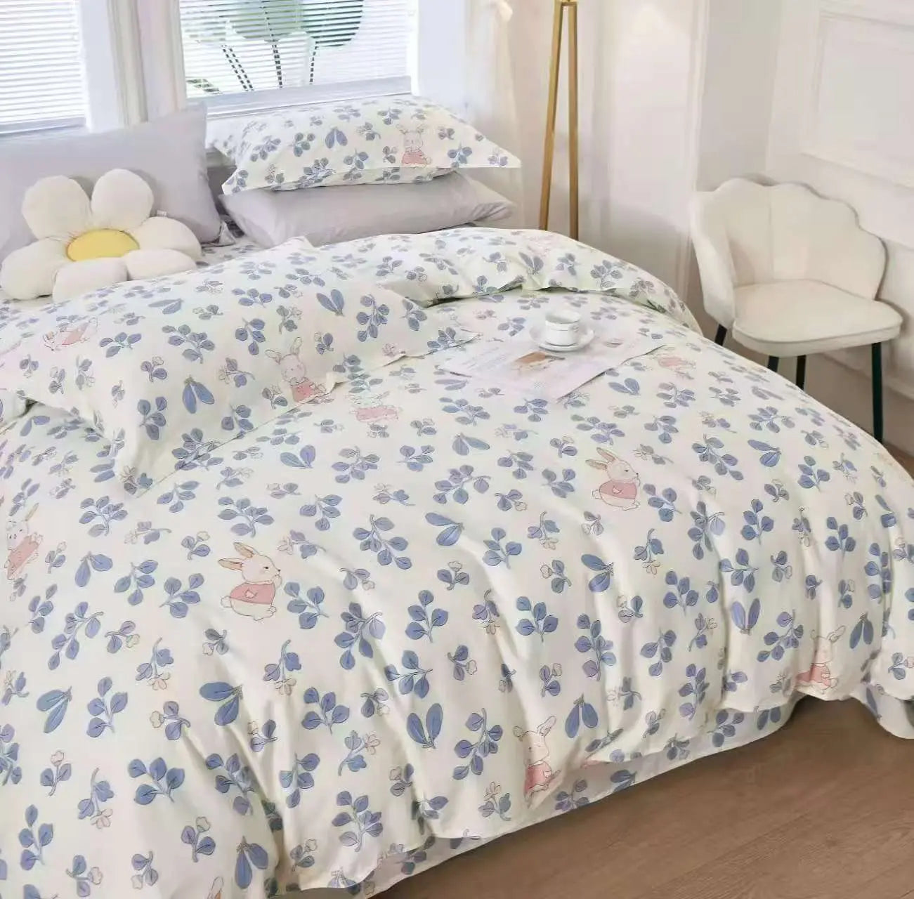 Comfort-Rabbit Among Blooms | 100% Cotton Classical Fitted Sheet (Severe Color Bleeding) UKRABBIT ESSENTIAL