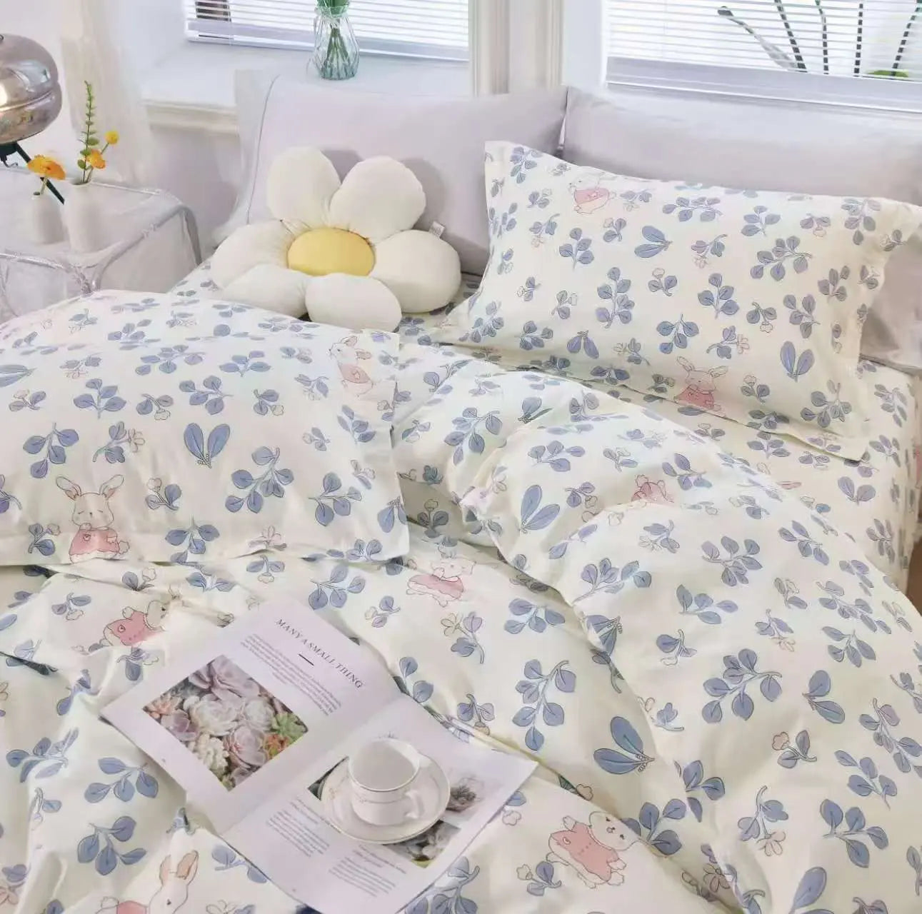 Comfort-Rabbit Among Blooms | 100% Cotton Classical Duvet Cover Set  (Severe Color Bleeding) UKRABBIT ESSENTIAL