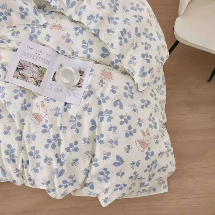 Comfort-Rabbit Among Blooms | 100% Cotton Classical Duvet Cover Set  (Severe Color Bleeding) UKRABBIT ESSENTIAL
