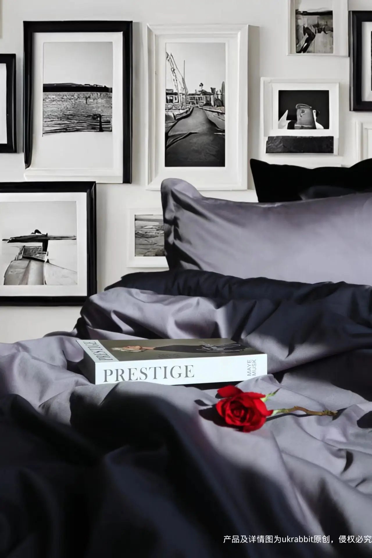 Luxury-Sateen Grey | 300 Thread Count Pure Cotton Sateen Duvet Cover Set - Double (One Pillowcase) UKRABBIT ESSENTIAL