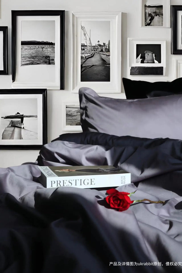 Luxury-Sateen Grey | 300 Thread Count Pure Cotton Sateen Duvet Cover Set - Double (One Pillowcase) UKRABBIT ESSENTIAL