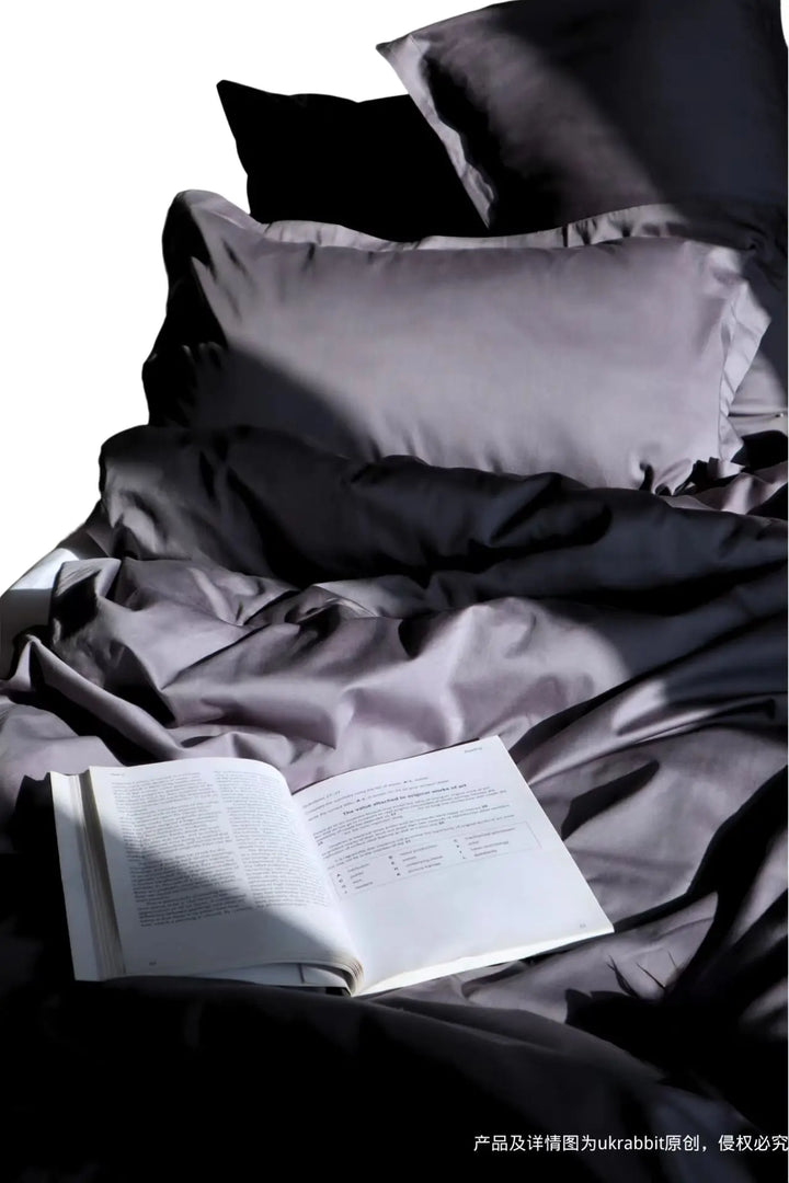 Luxury-Sateen Grey | 300 Thread Count Pure Cotton Sateen Duvet Cover Set - Double (One Pillowcase) UKRABBIT ESSENTIAL