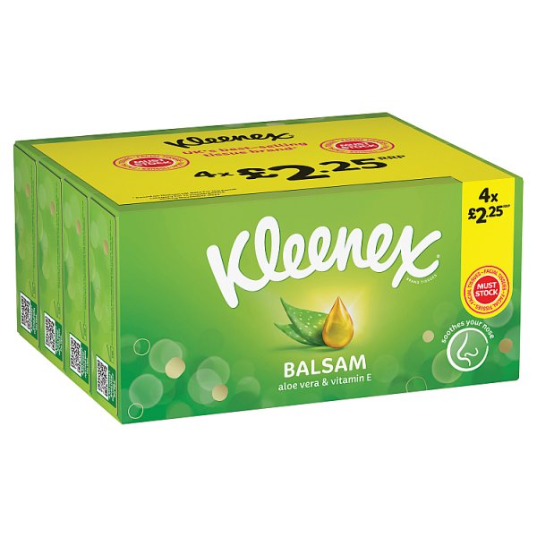 Kleenex Moisturizing Tissues with Aloe Vera & Vitamin E, 4 Boxes (64 Tissues per Box)