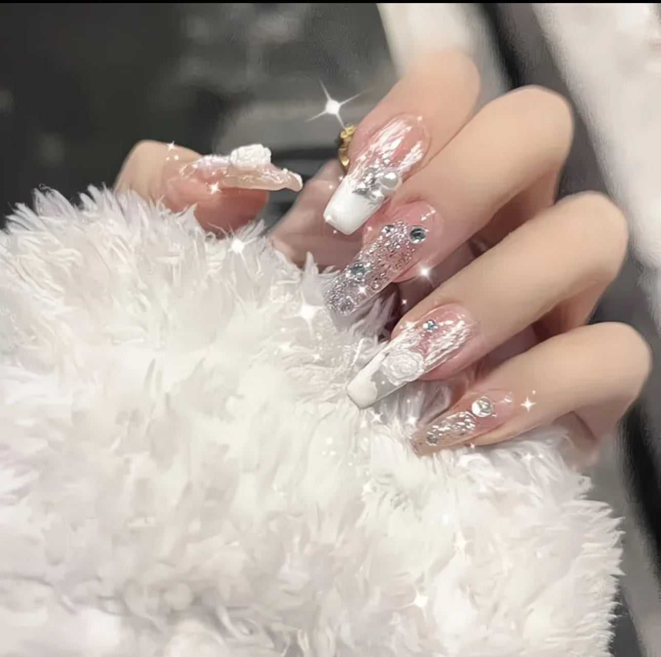 White Rose Nail Art (Size S)