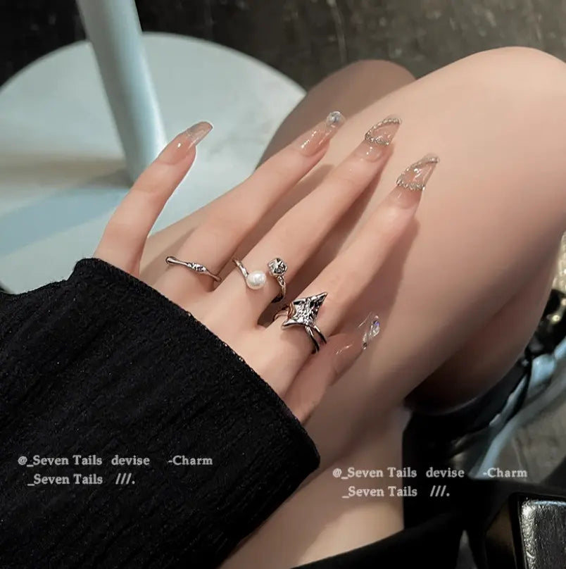 High-end Sense Light Luxury Irregular Pearl Design Fashion Personality Index Finger Ring for Women, Ins Trendy Set of 3 Rings UKRABBIT ESSENTIAL