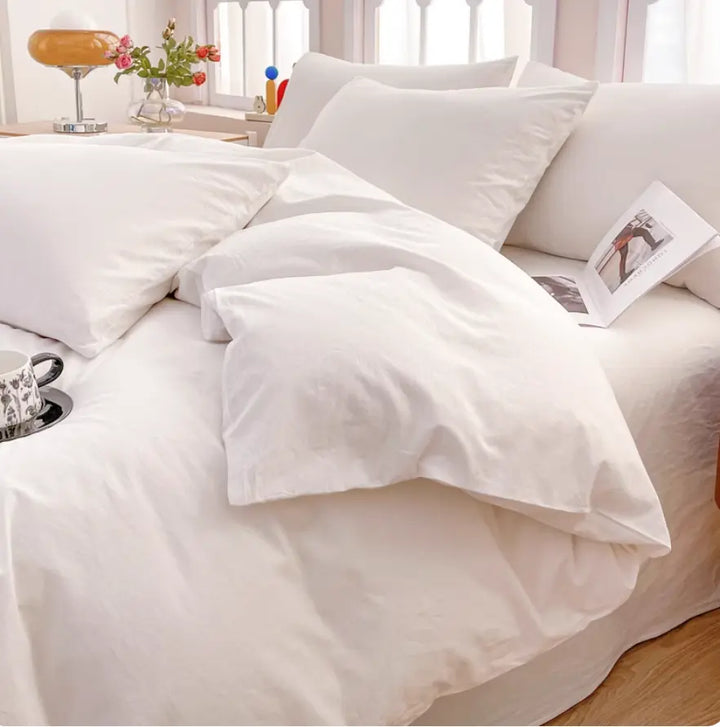 White Washed Cotton Single Duvet Cover Set UKRABBIT ESSENTIAL