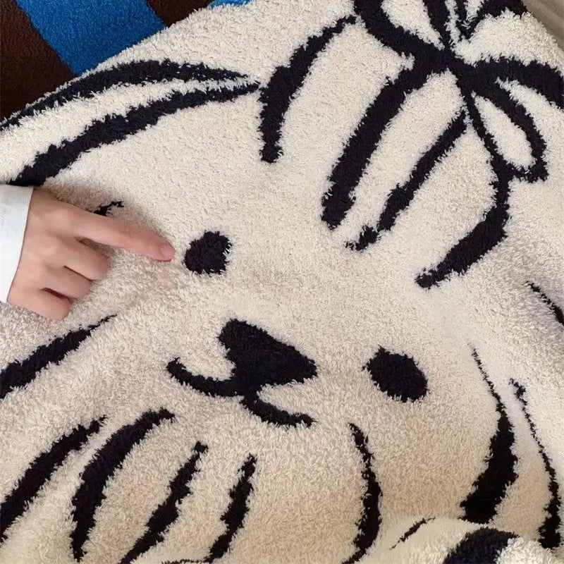 Blue Striped "Hagimee" Half-Pile Knitted Throw Blanket UKRABBIT ESSENTIAL