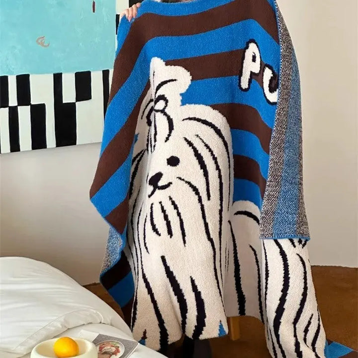 Blue Striped "Hagimee" Half-Pile Knitted Throw Blanket UKRABBIT ESSENTIAL