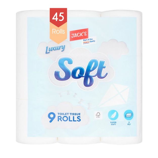 Luxury Soft White Toilet Tissue  5 Packs x 9 Rolls