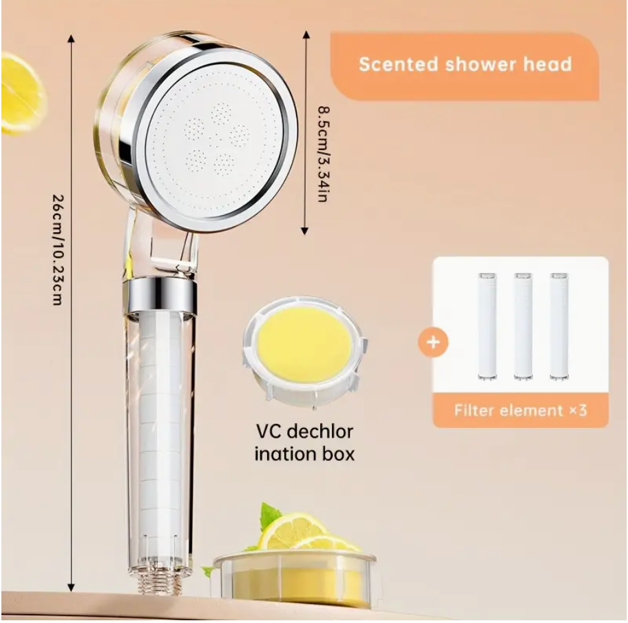Filtered Shower Head + Lemon Essential Oil Aroma Box + Filter Cartridge