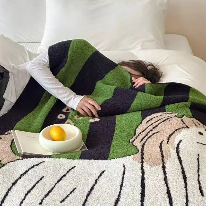 Bottle Green Lucky Dog Half-Pile Knitted Throw Blanket UKRABBIT ESSENTIAL