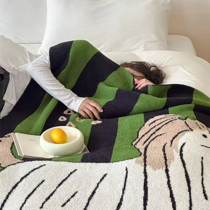 Bottle Green Lucky Dog Half-Pile Knitted Throw Blanket UKRABBIT ESSENTIAL