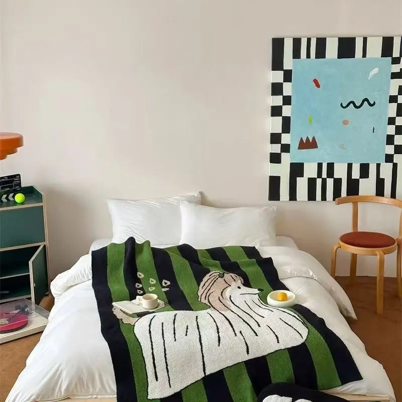 Bottle Green Lucky Dog Half-Pile Knitted Throw Blanket UKRABBIT ESSENTIAL