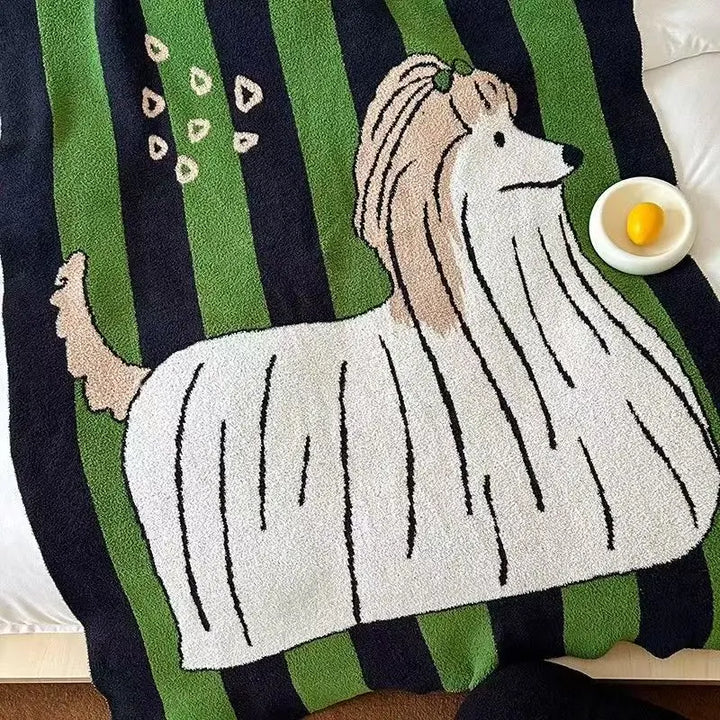 Bottle Green Lucky Dog Half-Pile Knitted Throw Blanket UKRABBIT ESSENTIAL