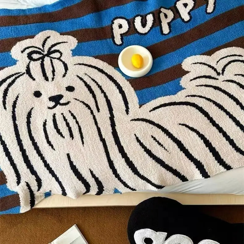 Blue Striped "Hagimee" Half-Pile Knitted Throw Blanket UKRABBIT ESSENTIAL