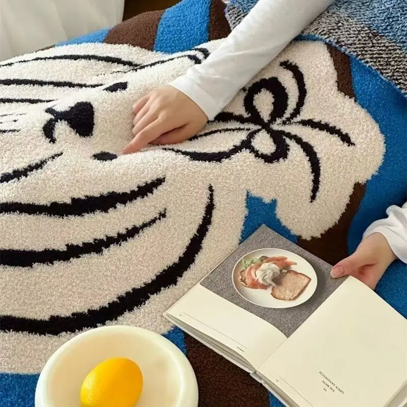 Blue Striped "Hagimee" Half-Pile Knitted Throw Blanket UKRABBIT ESSENTIAL