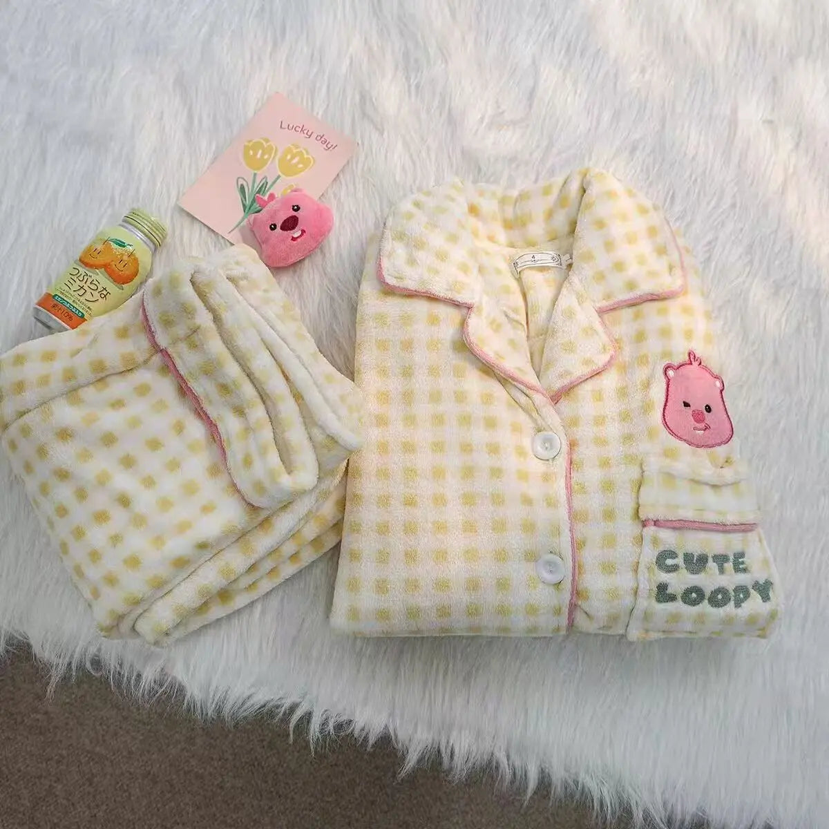 Yellow Checkered Flannel Pajamas UKRABBIT ESSENTIAL