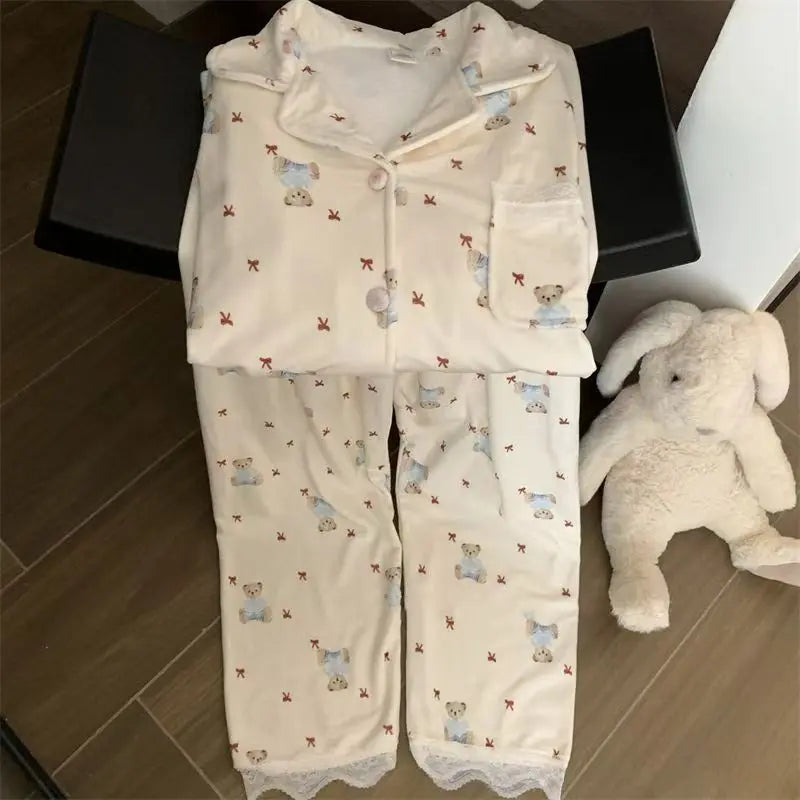 Thermal Bear & Bow Velvet Pajama Set UKRABBIT ESSENTIAL