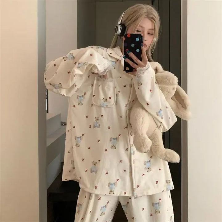 Thermal Bear & Bow Velvet Pajama Set UKRABBIT ESSENTIAL