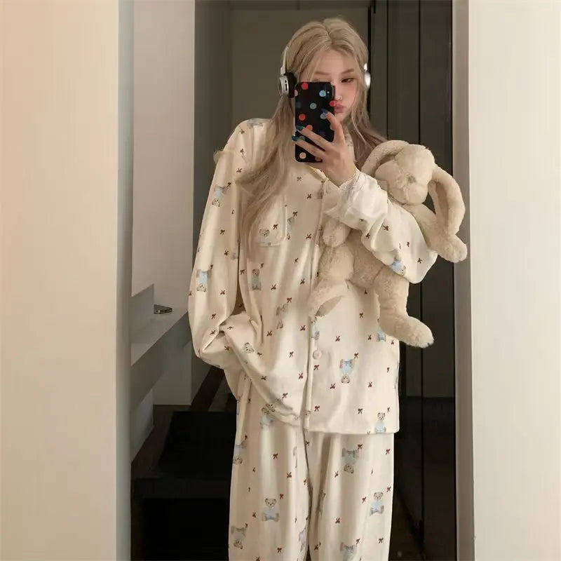 Thermal Bear & Bow Velvet Pajama Set UKRABBIT ESSENTIAL