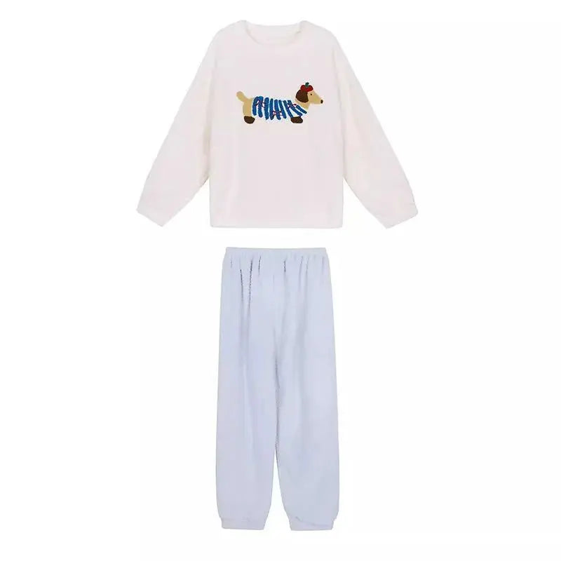 Half-Side Fleece Pajamas with Dachshund Print UKRABBIT ESSENTIAL