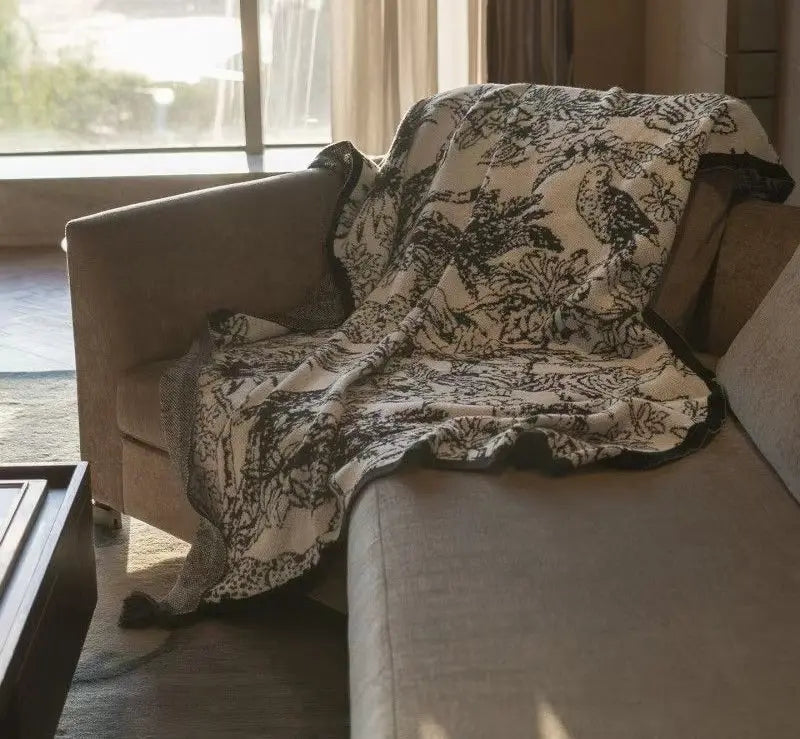 Knitted Floral Bird Throw Blanket UKRABBIT ESSENTIAL
